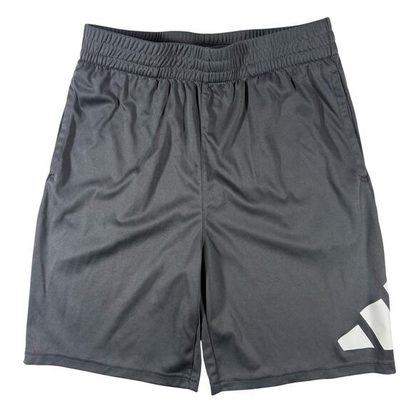 adidas Boys Large Shorts Gray with White Logo Gym Shorts Basketball Shorts - Picture 1 of 8